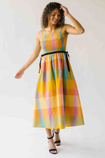 The Kozak Smocked Detail Midi Dress in Checkered Multi