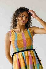 The Kozak Smocked Detail Midi Dress in Checkered Multi