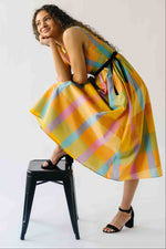 The Kozak Smocked Detail Midi Dress in Checkered Multi
