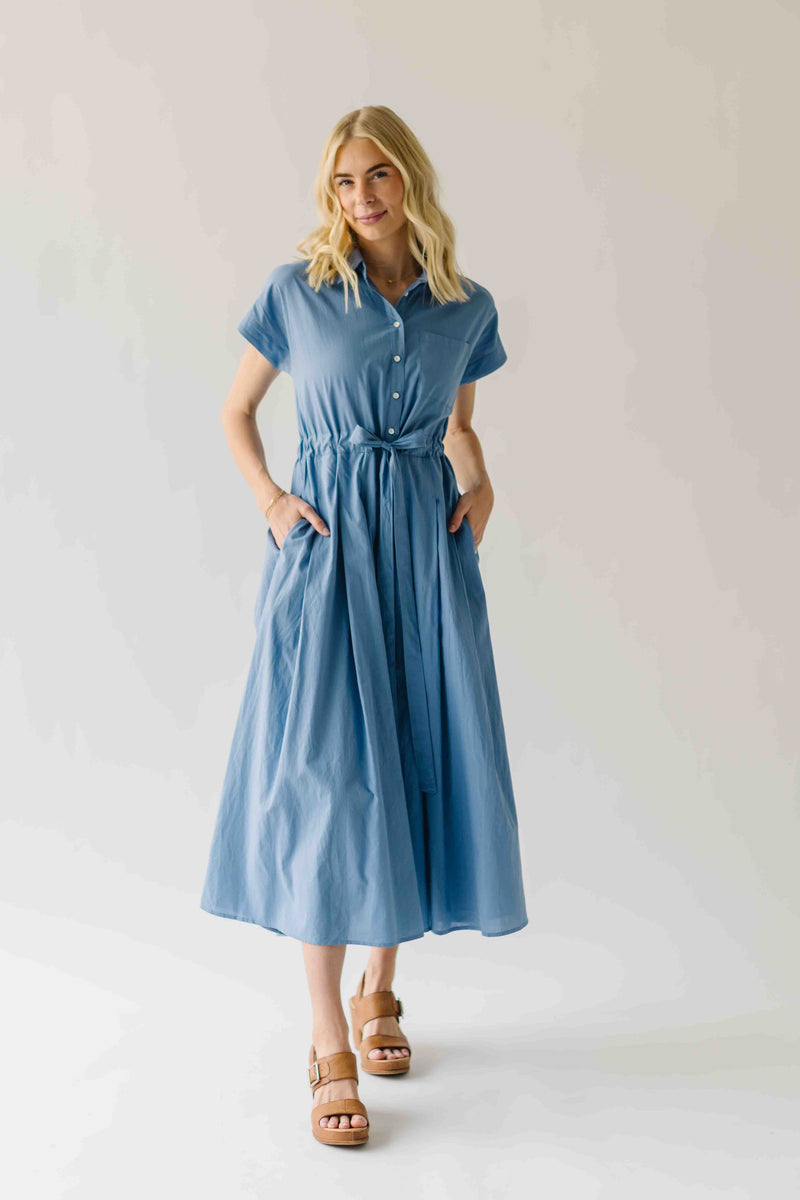 The Simpkins Button-Up Midi Dress in Cornflower