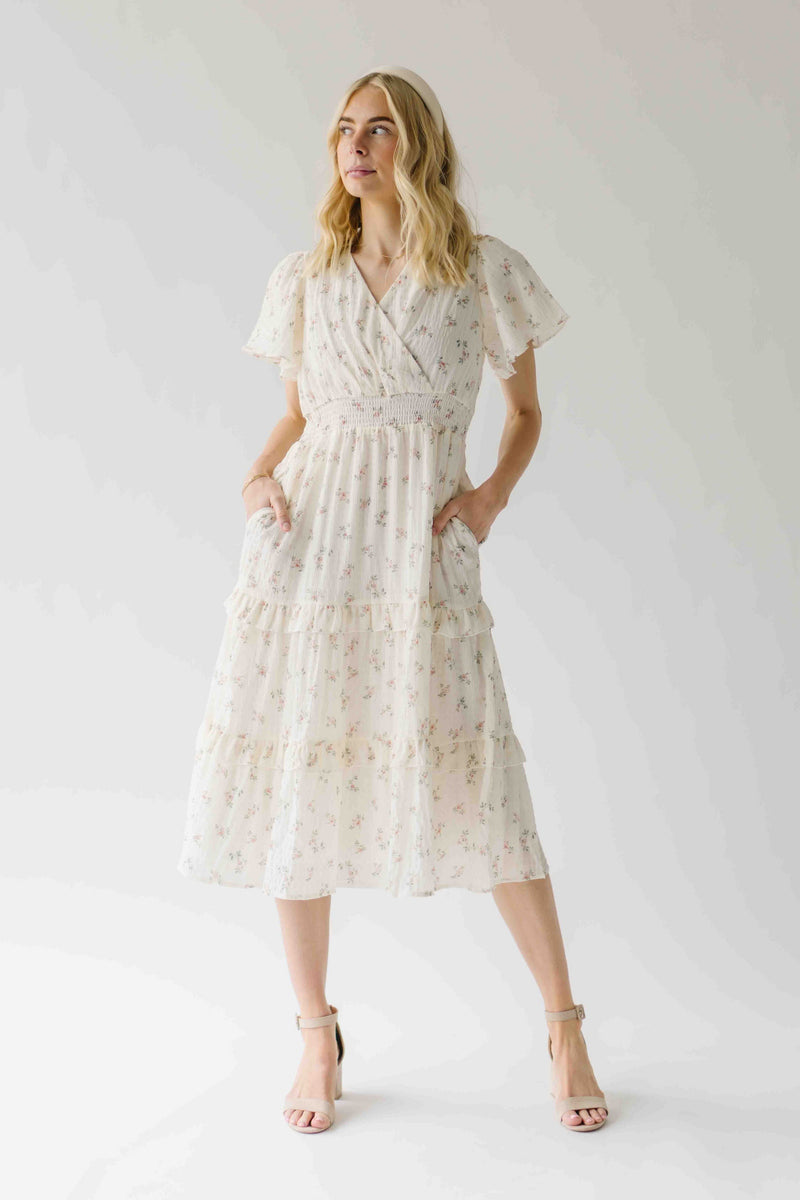 The Jessa Floral Midi Dress in Tea Party Pink