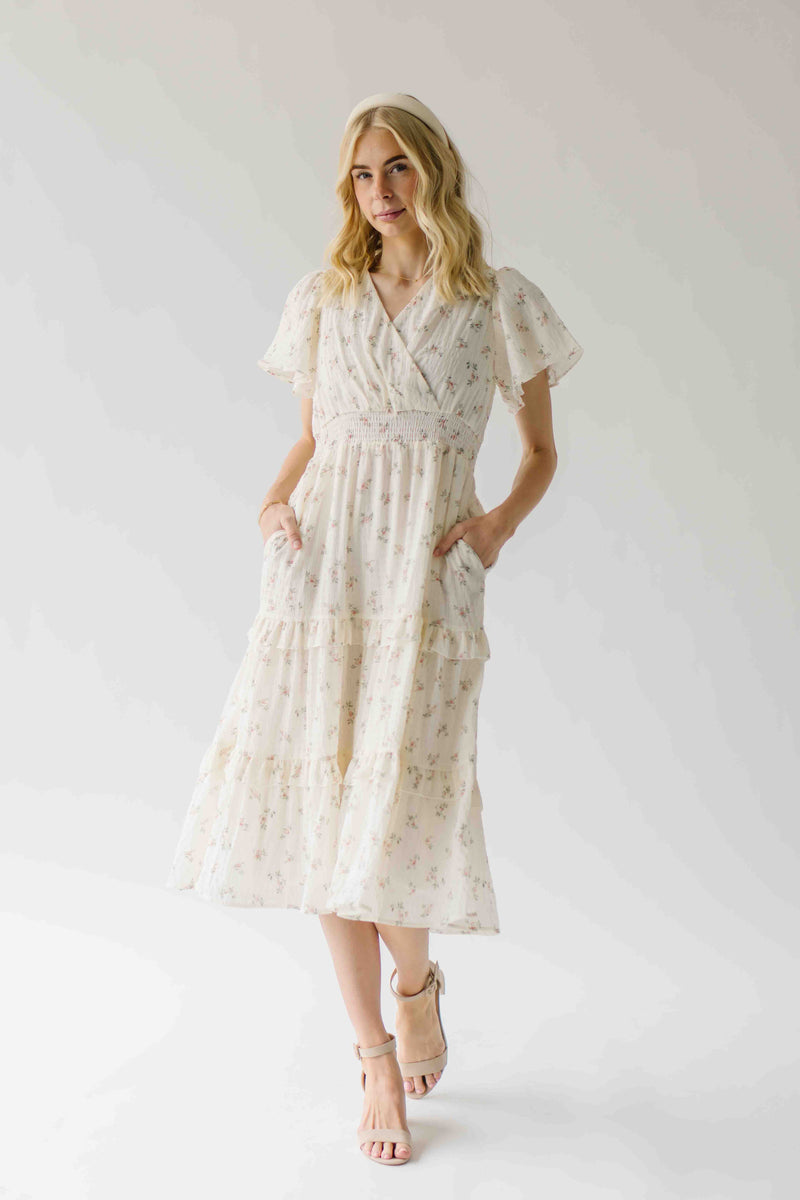 The Jessa Floral Midi Dress in Tea Party Pink