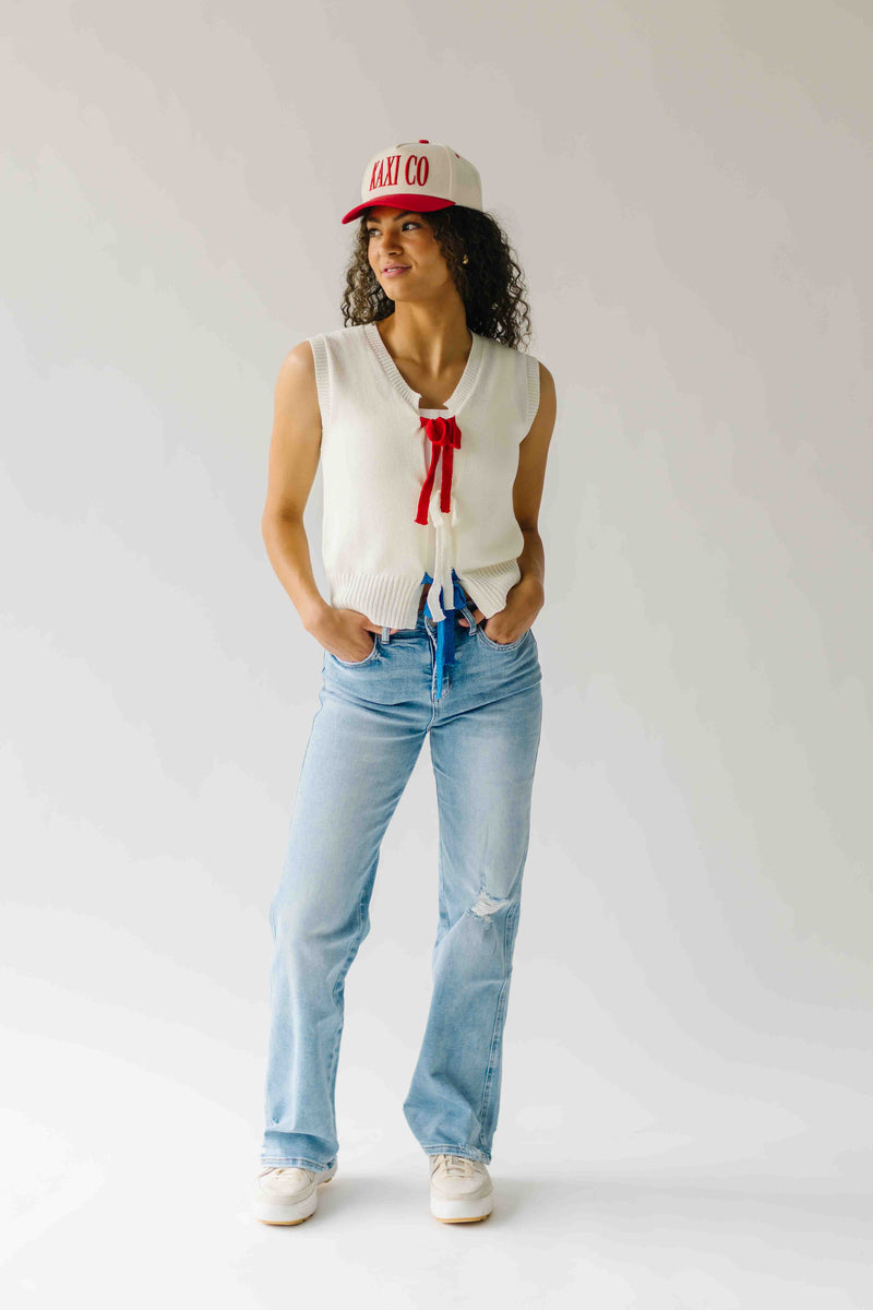 The Rutherford Multi Color Tie Front Blouse in Ivory