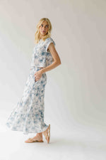 The Bersie Floral Blouse + Skirt Set in White + Blue