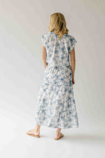The Bersie Floral Blouse + Skirt Set in White + Blue