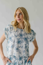 The Bersie Floral Blouse + Skirt Set in White + Blue