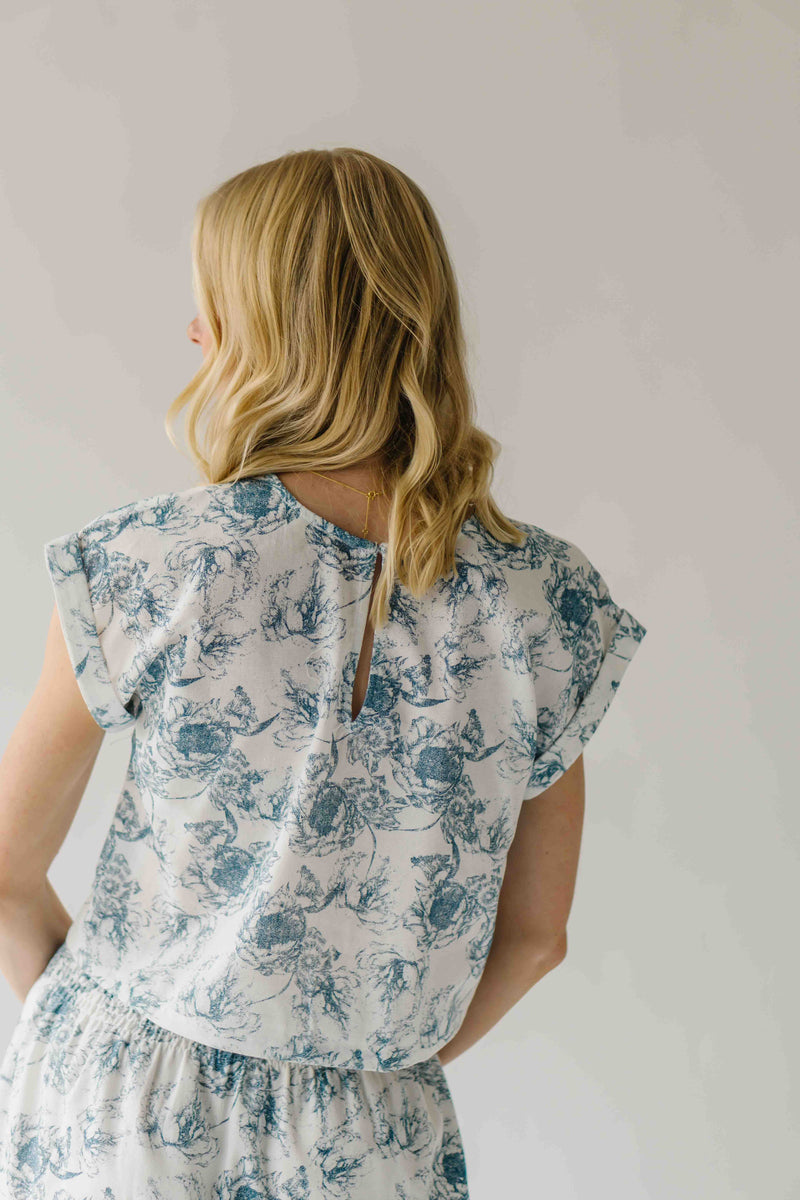 The Bersie Floral Blouse + Skirt Set in White + Blue