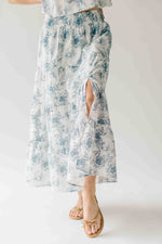 The Bersie Floral Blouse + Skirt Set in White + Blue