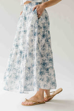 The Bersie Floral Blouse + Skirt Set in White + Blue