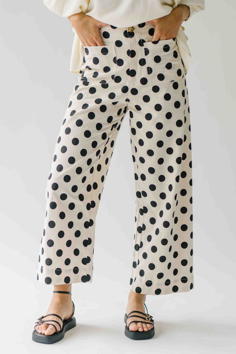 The Etta Wide Leg Polka Dot Pant in Black + Cream