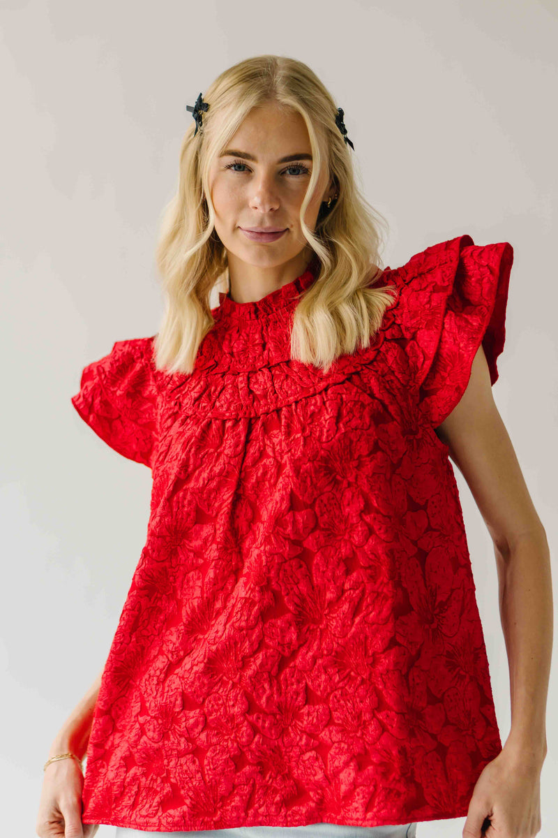 The Timpson Textured Ruffle Blouse in Red