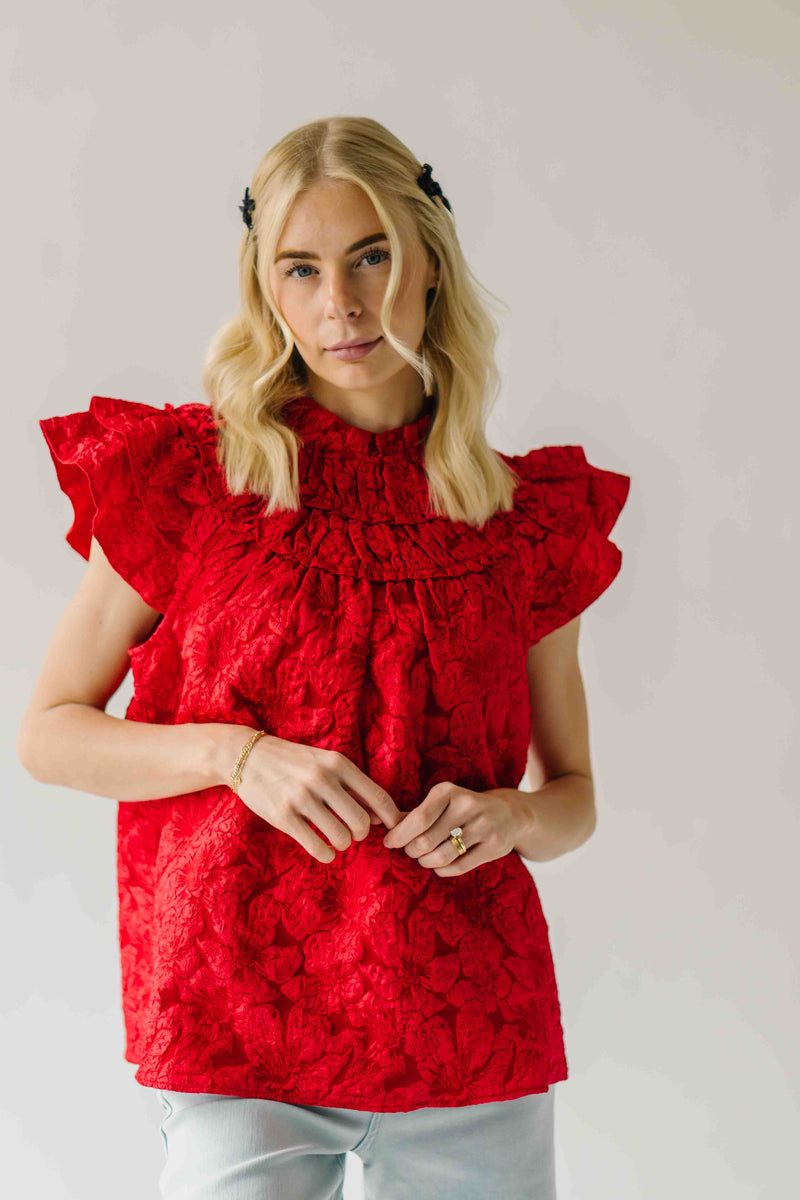 The Timpson Textured Ruffle Blouse in Red
