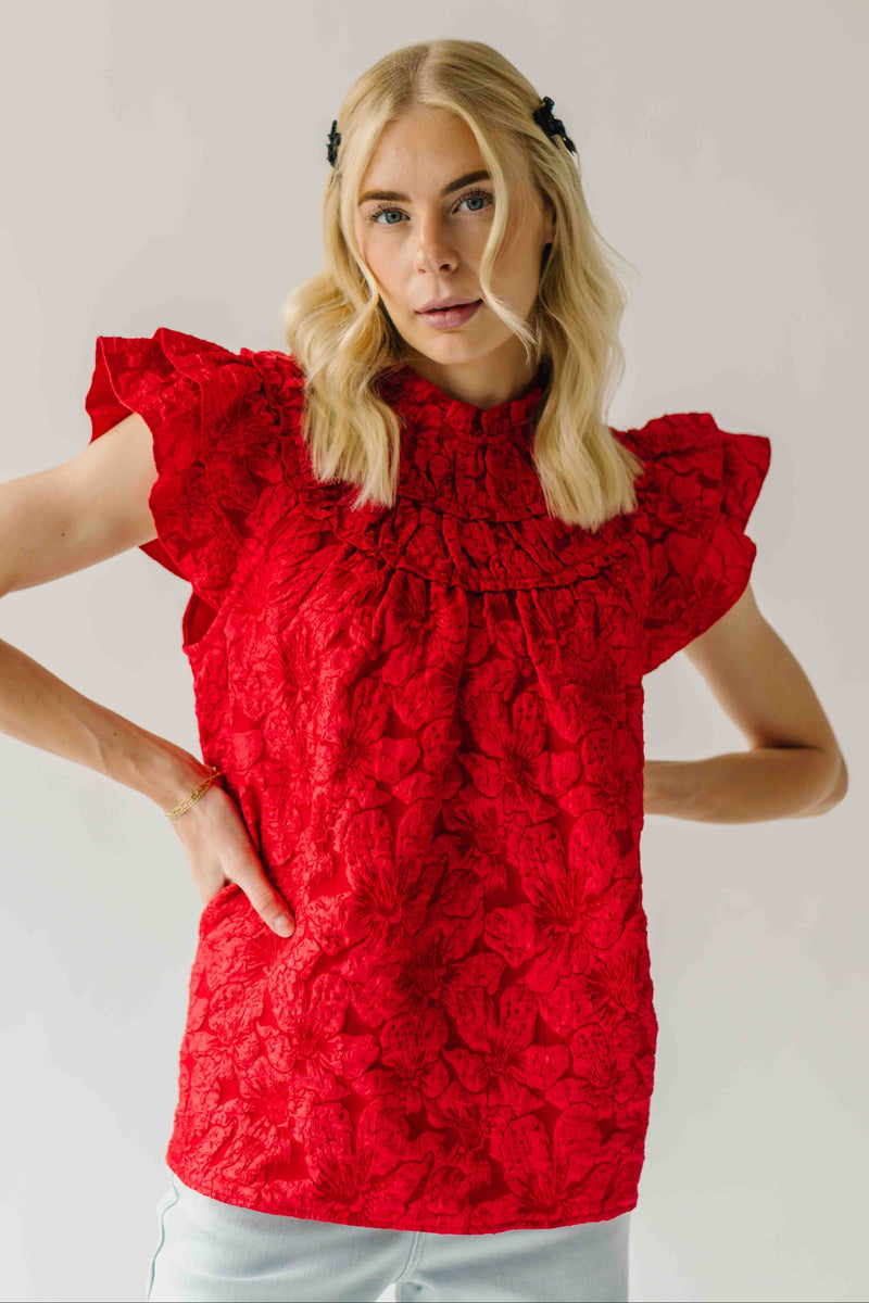 The Timpson Textured Ruffle Blouse in Red