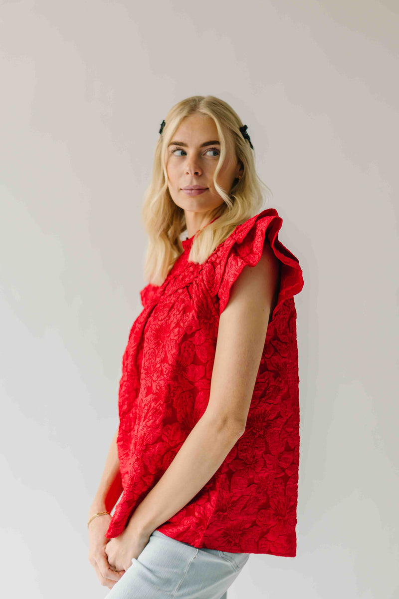The Timpson Textured Ruffle Blouse in Red