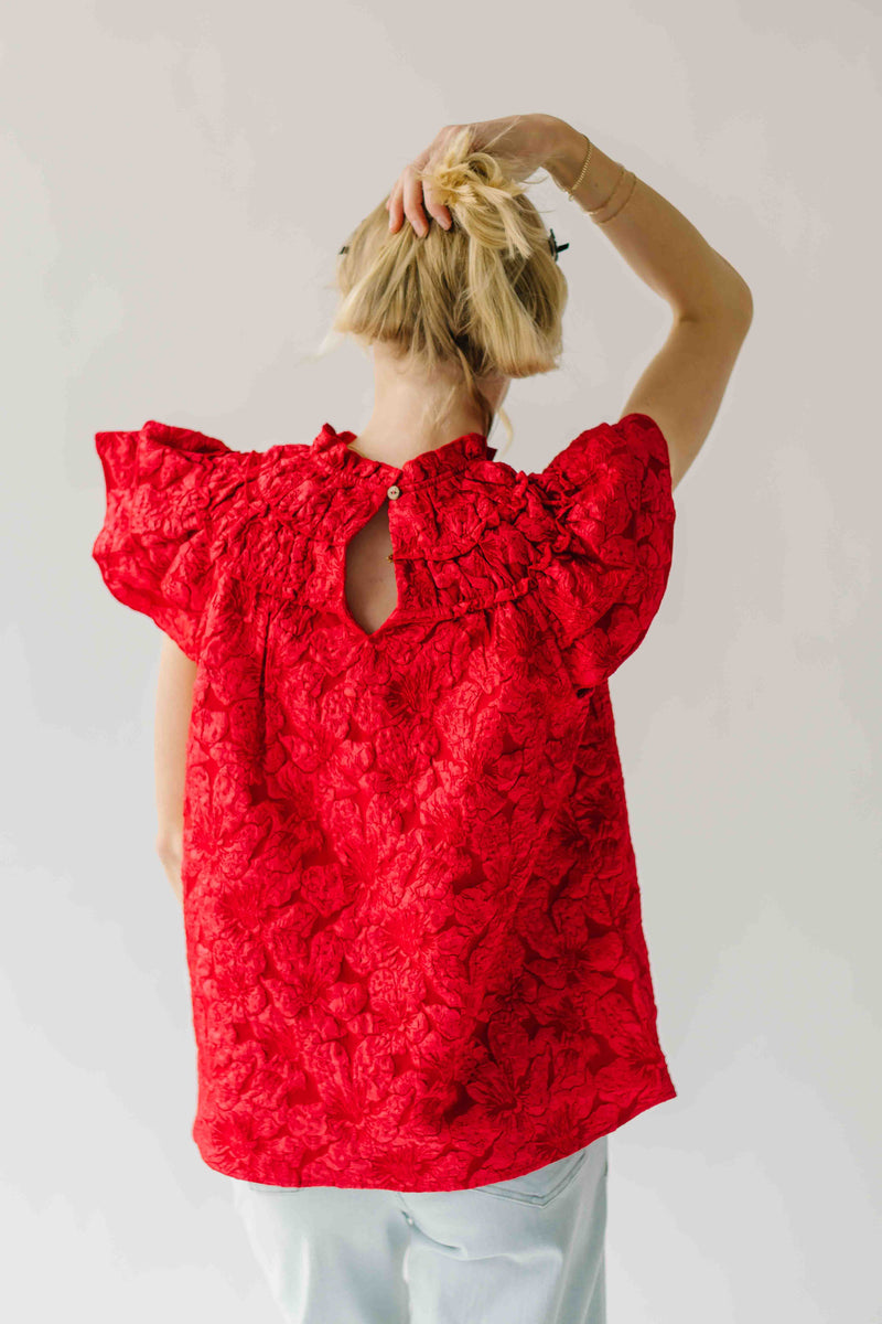 The Timpson Textured Ruffle Blouse in Red