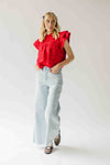 The Timpson Textured Ruffle Blouse in Red