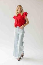 The Timpson Textured Ruffle Blouse in Red