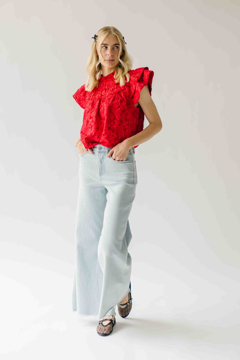 The Timpson Textured Ruffle Blouse in Red