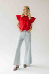 The Timpson Textured Ruffle Blouse in Red