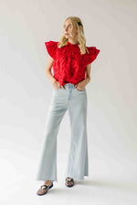 The Timpson Textured Ruffle Blouse in Red