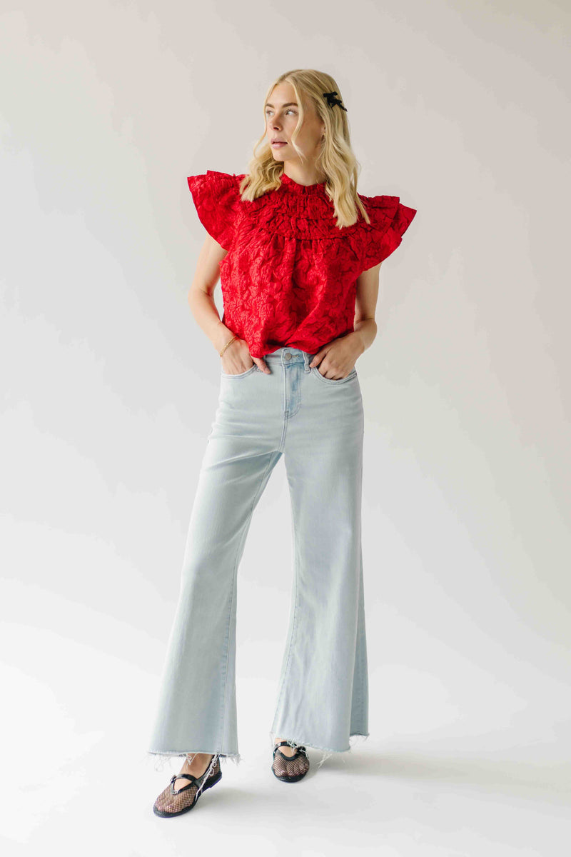 The Timpson Textured Ruffle Blouse in Red