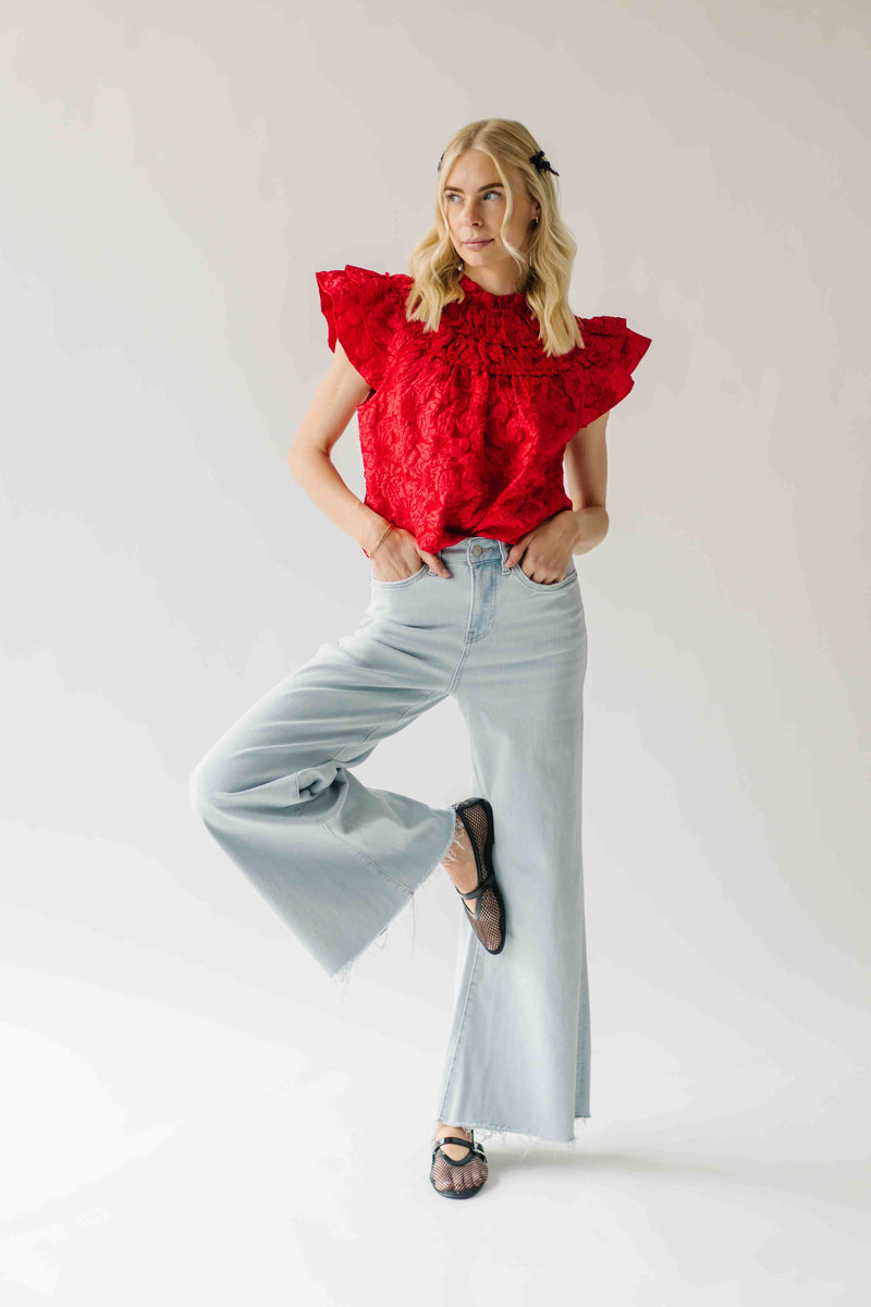 The Timpson Textured Ruffle Blouse in Red