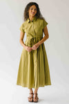 The Simpkins Button-Up Midi Dress in Olive Palm