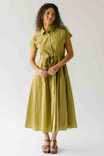 The Simpkins Button-Up Midi Dress in Olive Palm