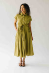 The Simpkins Button-Up Midi Dress in Olive Palm