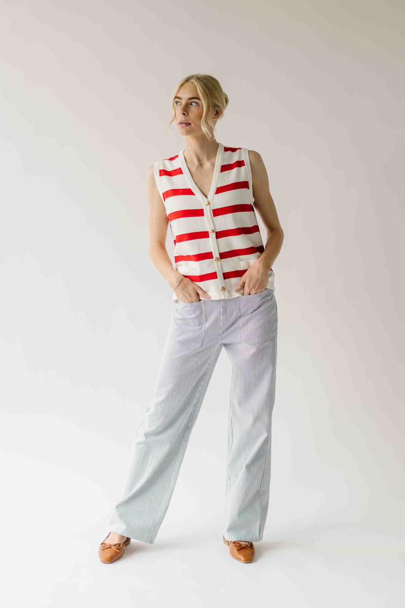 The Hanney Striped Knit Sweater Vest in Red + White