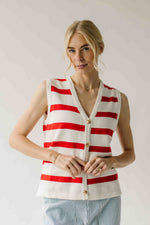 The Hanney Striped Knit Sweater Vest in Red + White