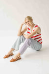 The Hanney Striped Knit Sweater Vest in Red + White
