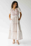 The Hollans Embroidered Floral Maxi Dress in Natural