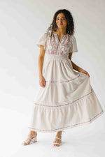 The Hollans Embroidered Floral Maxi Dress in Natural
