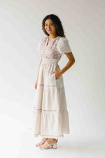 The Hollans Embroidered Floral Maxi Dress in Natural