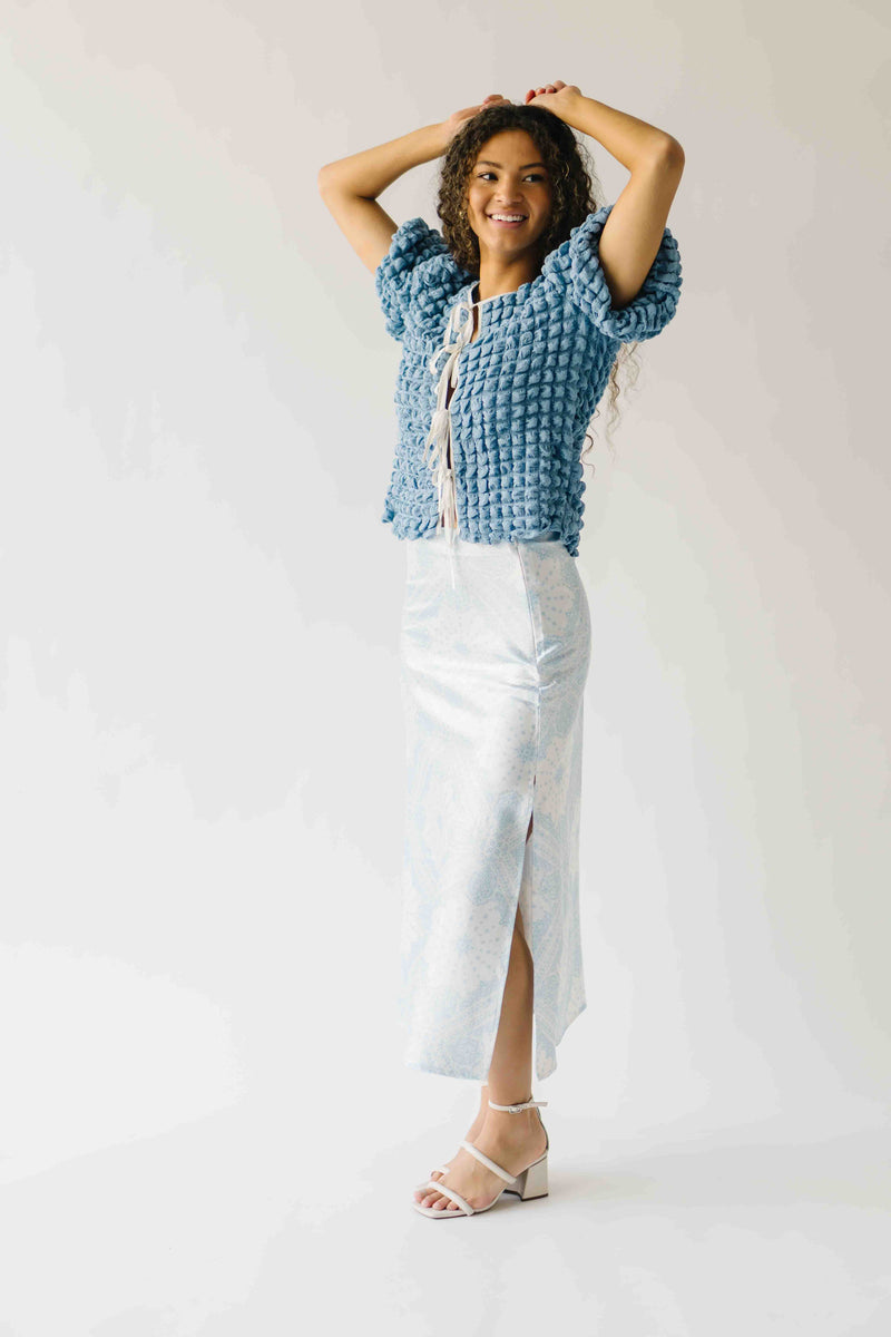 The Jennika Bandana Print Satin Skirt in Light Blue