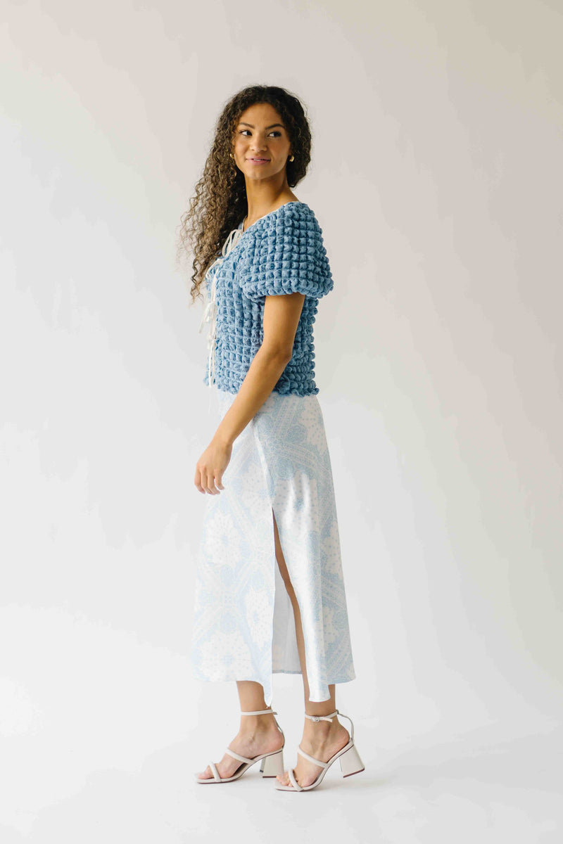 The Jennika Bandana Print Satin Skirt in Light Blue