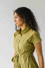 The Simpkins Button-Up Midi Dress in Olive Palm