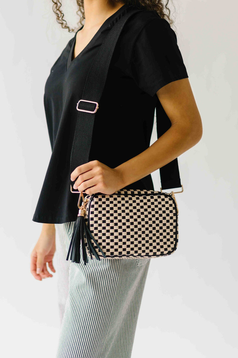 The Woven Willow Camera Crossbody Bag in Checkered Black