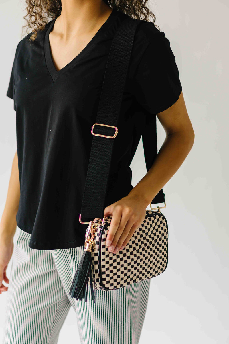 The Woven Willow Camera Crossbody Bag in Checkered Black