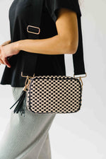 The Woven Willow Camera Crossbody Bag in Checkered Black