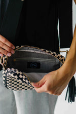 The Woven Willow Camera Crossbody Bag in Checkered Black