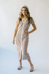 The Denzer Striped Button-Up Midi Dress in Mocha + Natural