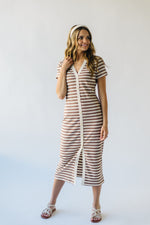The Denzer Striped Button-Up Midi Dress in Mocha + Natural