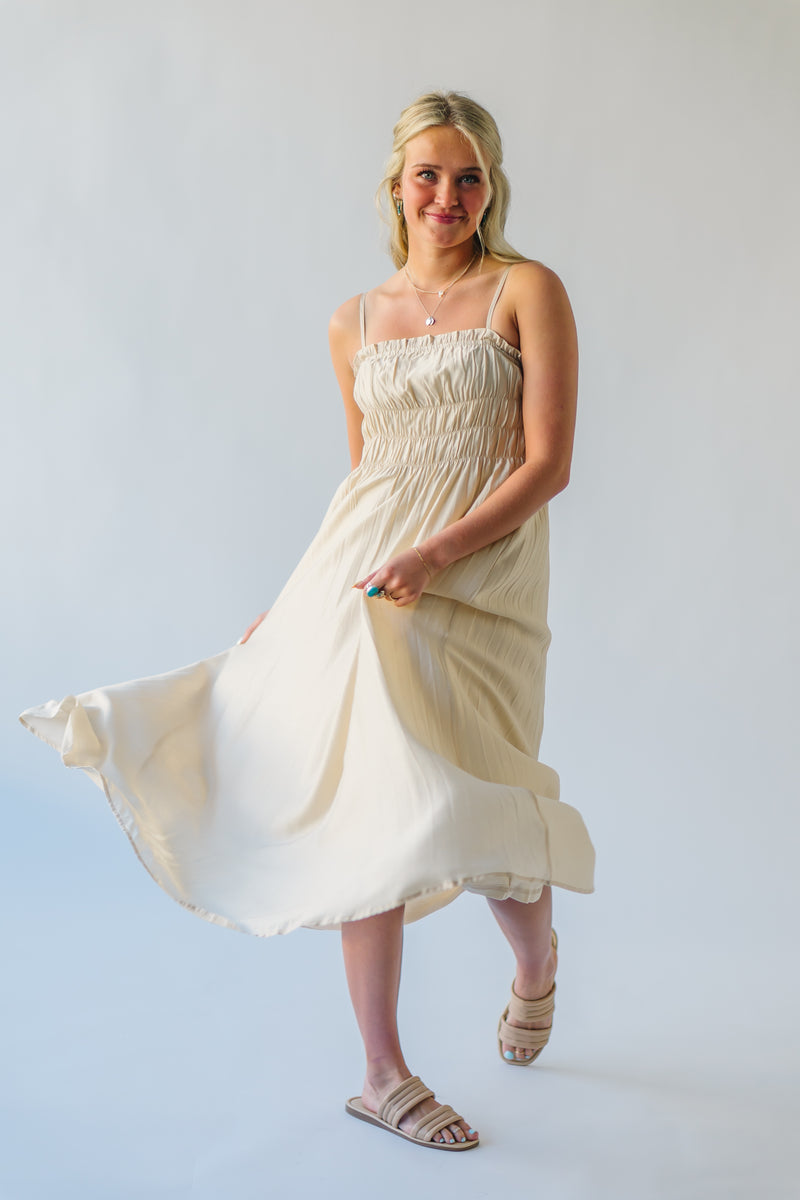 The Frisco Pleated Maxi Dress in Champagne