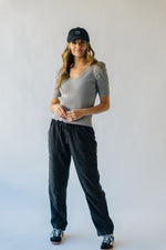 The Wyman V-Neck Ribbed Sweater Blouse in Grey