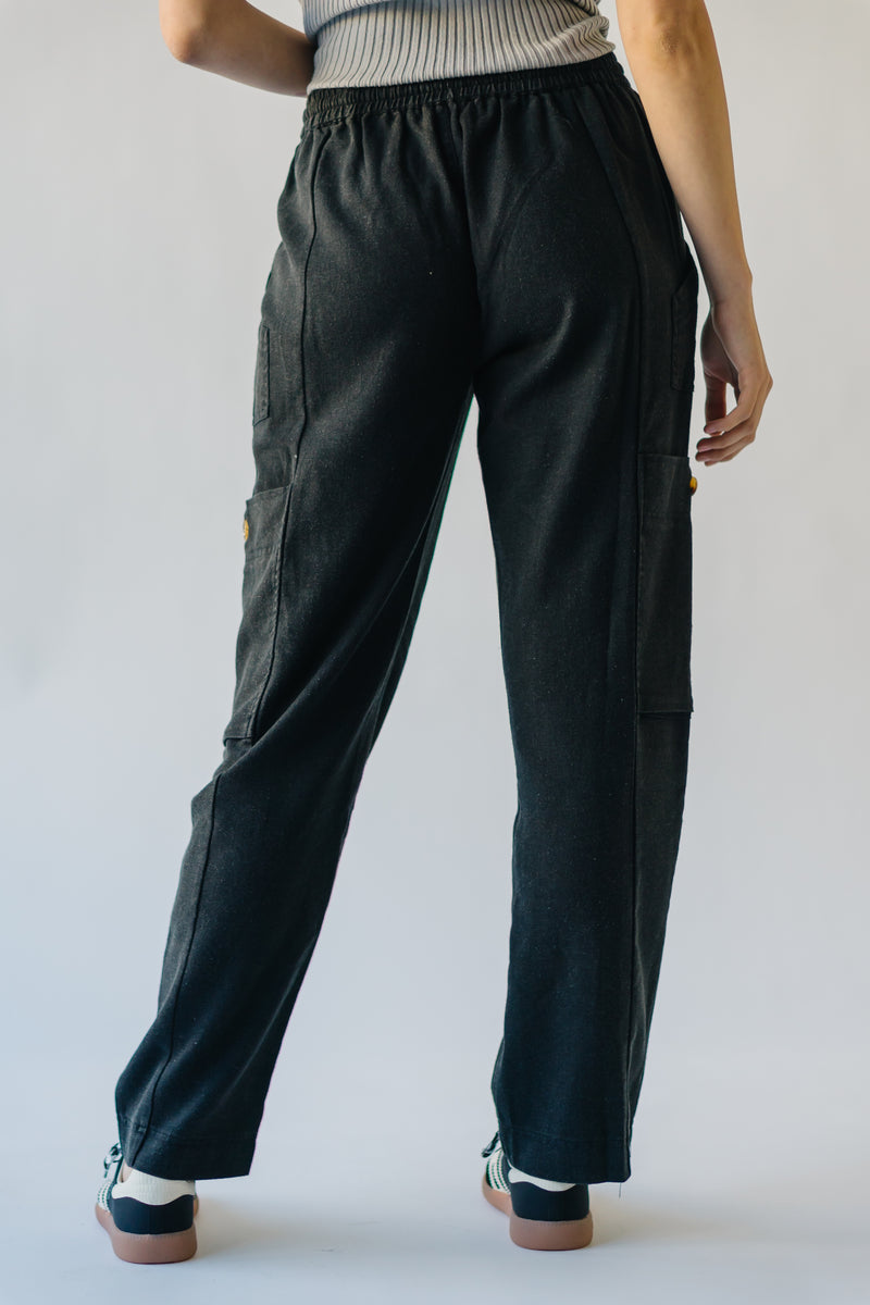 The Peymon Washed Linen Cargo Pant in Black