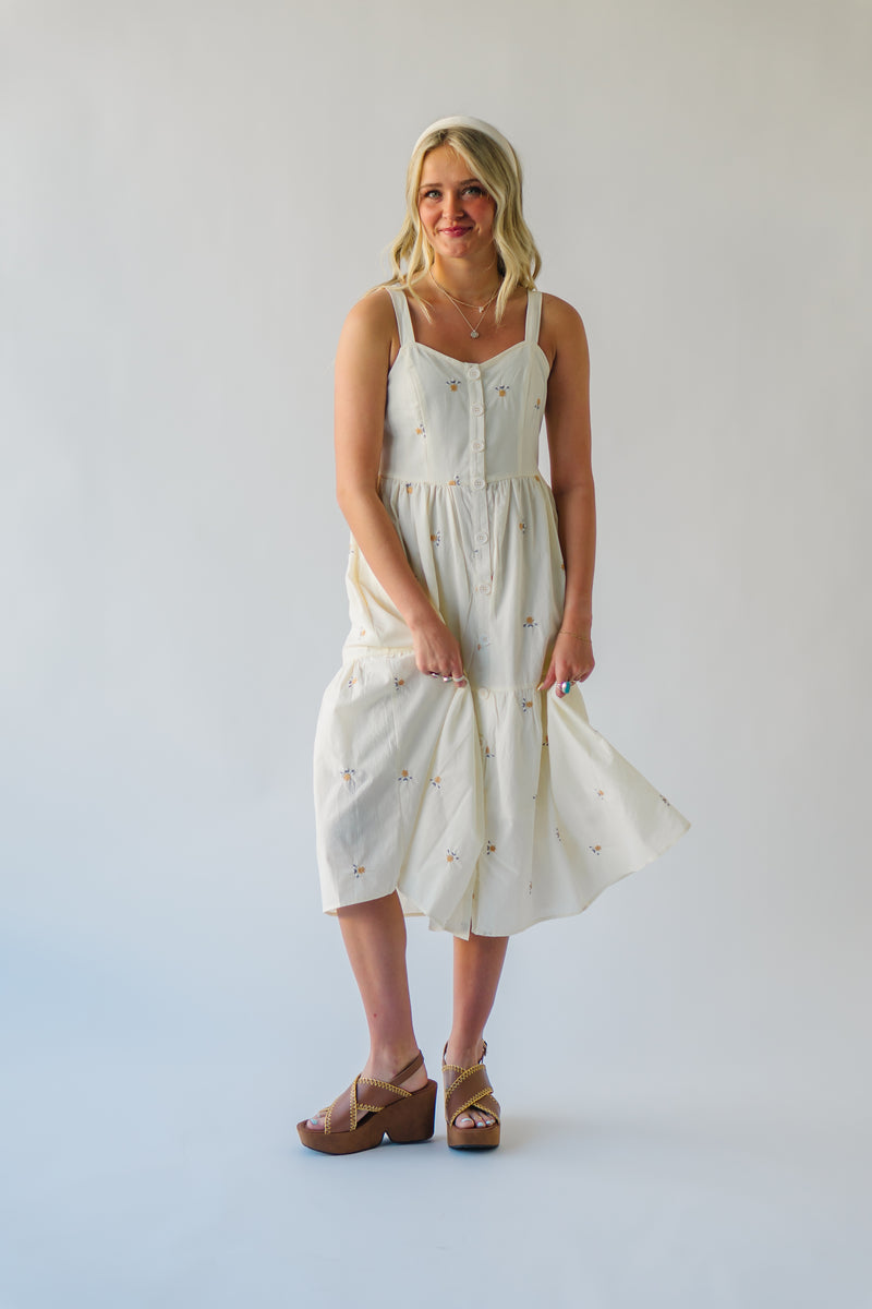 The Burchell Embroidered Overall Dress in Cream