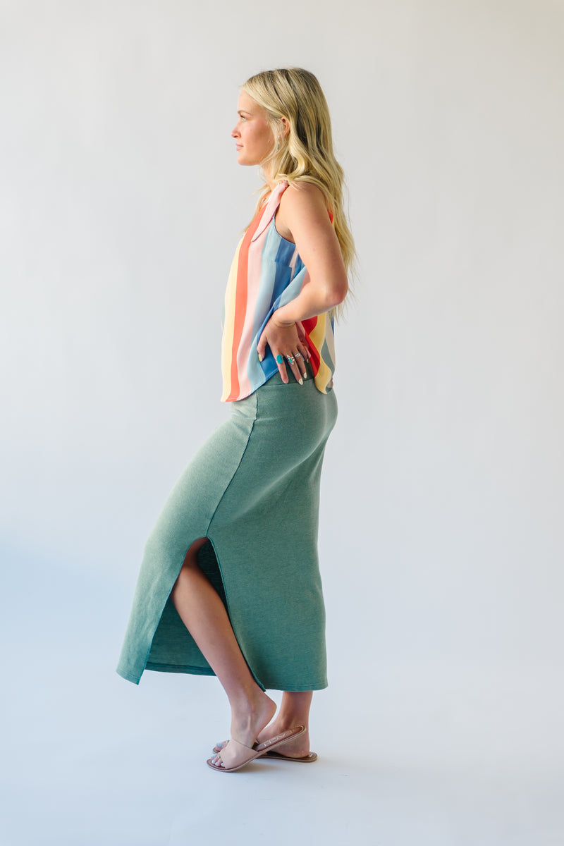 The Tripoli Mineral Washed Midi Skirt in Teal