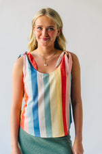 The Chrissy Shoulder Tie Tank in Multi Stripe